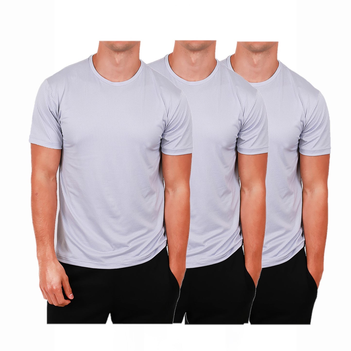 Men's Workout Short Sleeve Dry Fit Top L. Grey 3 Set