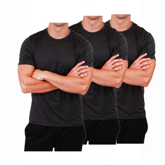 Men's Workout Short Sleeve Dry Fit Top D. Grey  3 Set