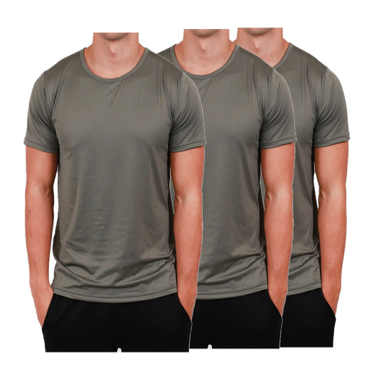 Men's Workout Short Sleeve Dry Fit Top  Olive 3 Set